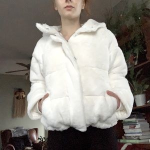 NWOT Faux Fur White Puffer Jacket